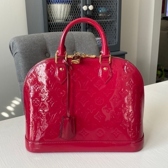 Louis Vuitton Pink Rose Indian Raspberry Leather Monogram Vernis Alma Bag - Picture 1 of 17